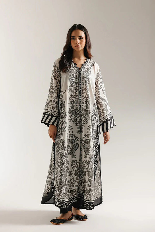 Bahaar - Digital Printed Silk Long Kaftan & Plazo 2 Piece
