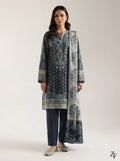 Neel Gagan Navy Teal 3 piece printed suit - full length front view