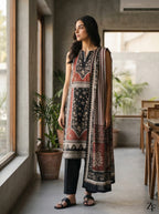 Raat Rani Black Rust 3 piece printed suit - lifestyle look