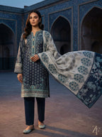 Neel Gagan Navy Teal 3 piece printed suit - editorial look