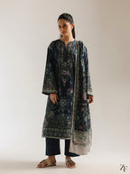 Lajward Midnight Navy 3 piece printed suit - full length front view