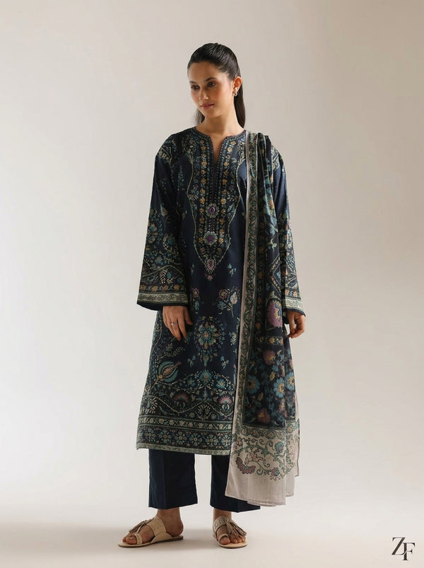 Lajward - Midnight Navy 3 Piece Printed Suit