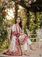 Gul-e-Rana Ivory Red 3 piece printed suit - lifestyle look
