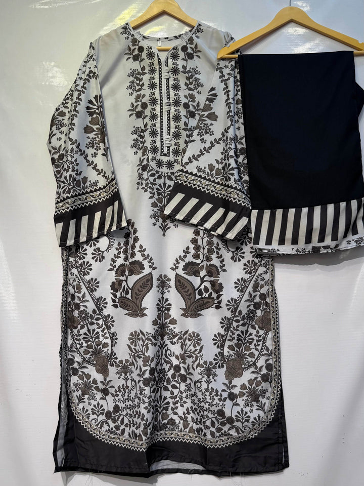 Bahaar - Digital Printed Silk Long Kaftan & Plazo 2 Piece