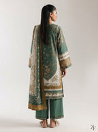Zumurrud Bottle Green Mustard 3 piece printed suit - back view
