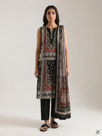 Raat Rani Black Rust 3 piece printed suit - full length front view