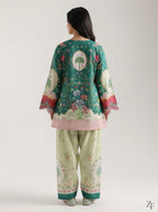 Nakhlistan Emerald Mint 2 piece printed suit - back view