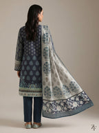 Neel Gagan Navy Teal 3 piece printed suit - back view