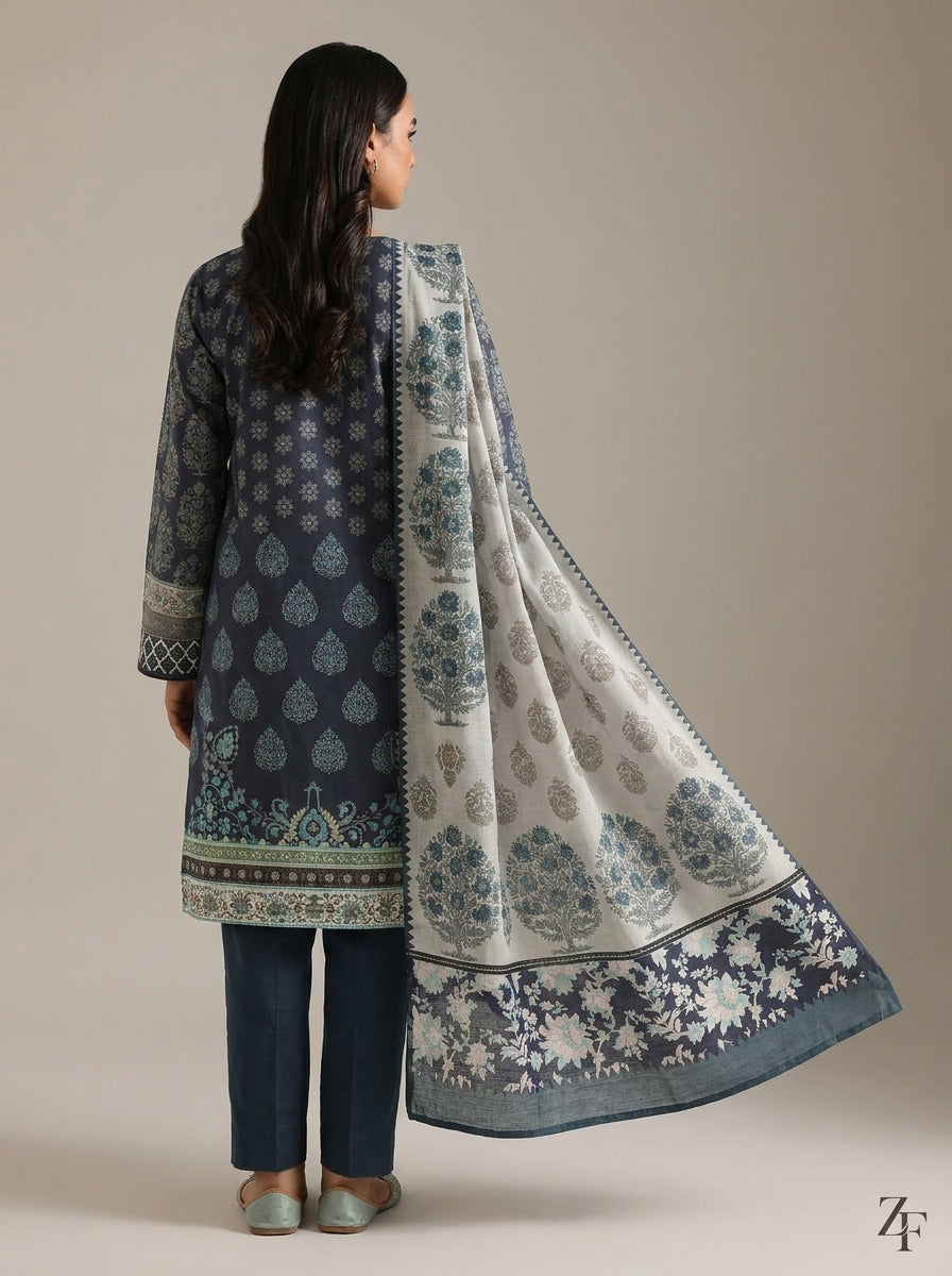 Neel Gagan Navy Teal 3 piece printed suit - back view