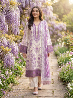 Khwab Ivory Lilac 3 piece printed suit - lifestyle look