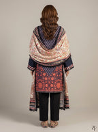 Mehr-un-Nisa Navy Red 3 piece printed suit - back view