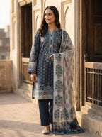 Neel Gagan Navy Teal 3 piece printed suit - lifestyle look