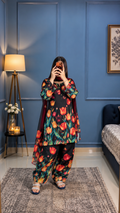 Laal Raat - Black & Red Tulip Digital Printed Silk 3 Piece Suit