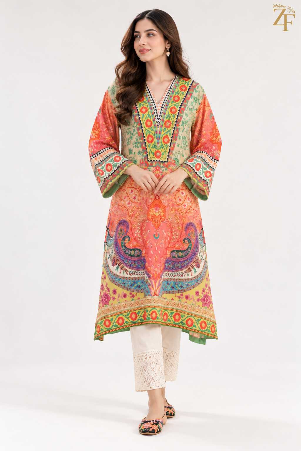 Shafaq - Coral Paisley 2 Piece Printed Suit