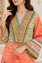 Shafaq - Coral Paisley 2 Piece Printed Suit