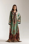 Gul-e-Siyah - Black Floral Printed Silk Long Kaftan