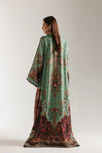 Gul-e-Siyah - Black Floral Printed Silk Long Kaftan
