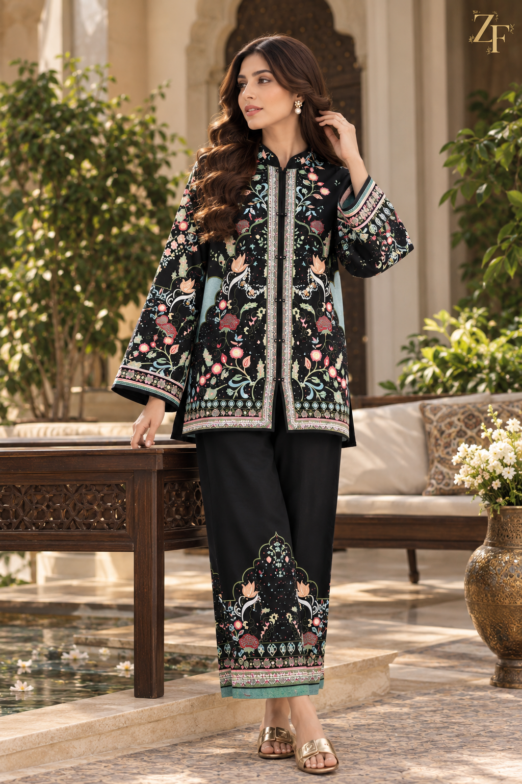 Shab-e-Gul - Black Floral 2 Piece Printed Suit