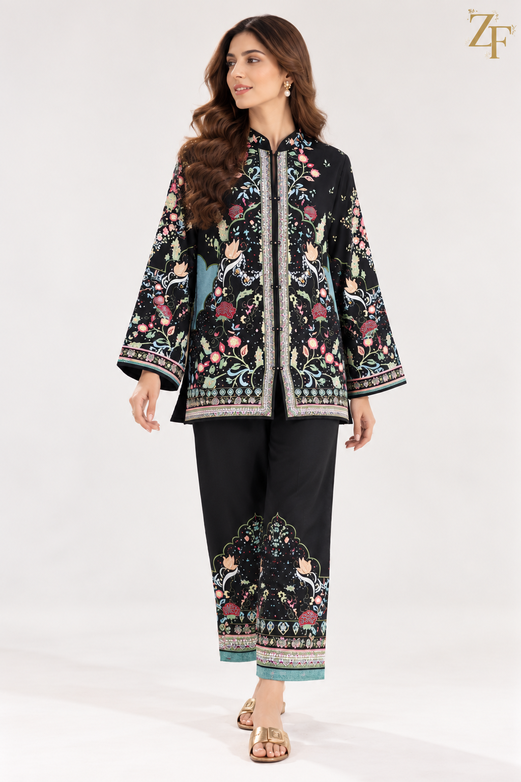 Shab-e-Gul - Black Floral 2 Piece Printed Suit