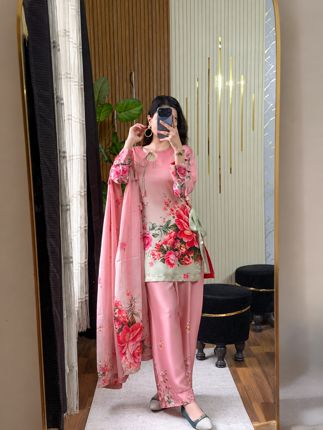 Gulistan - Pink Rose Garden Digital Printed Silk 3 Piece Suit