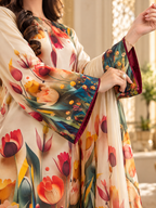 Rangeen - Multicolour 3D Floral Digital Printed Silk 3 Piece Suit