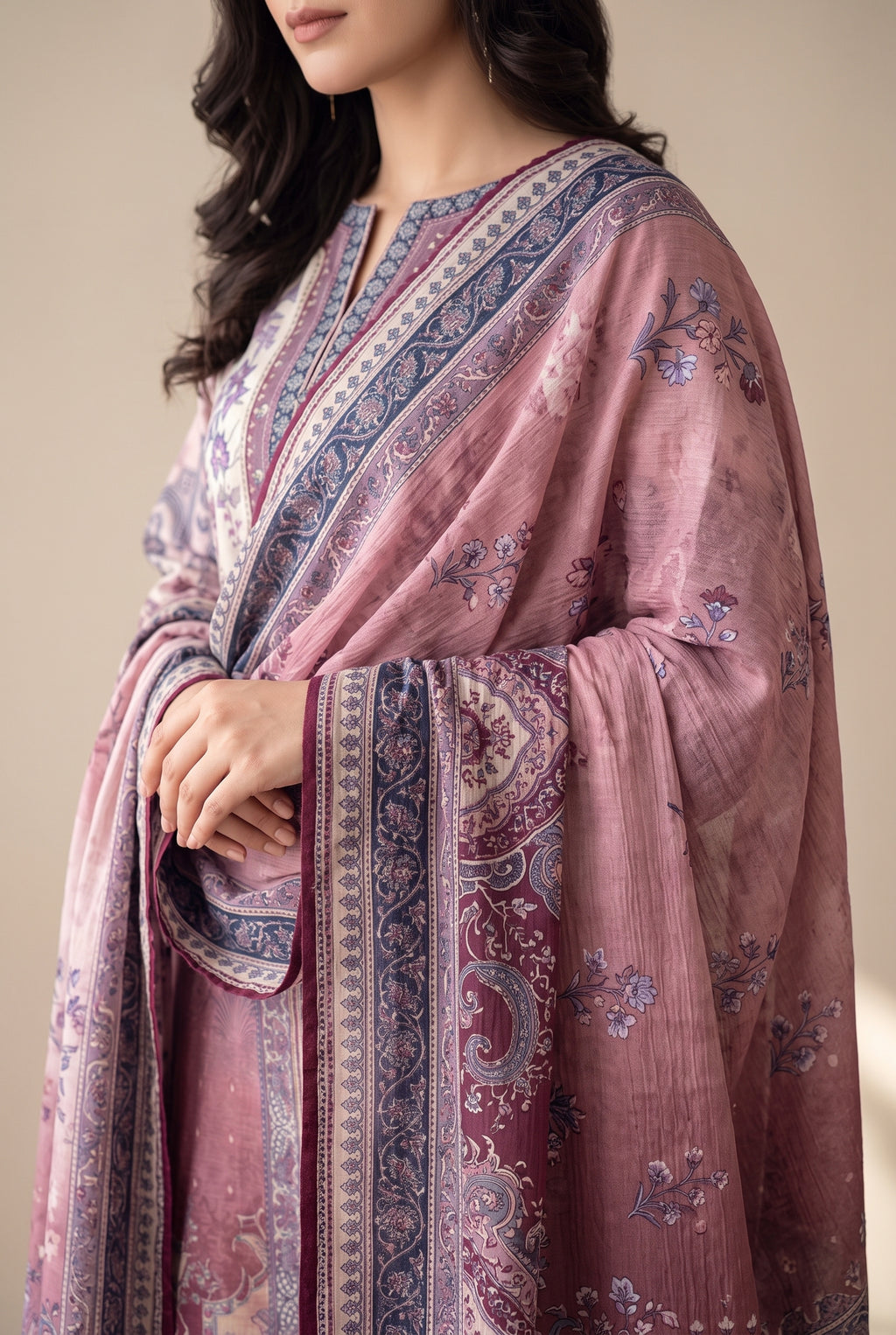 Banafsha - Lilac Pink Poly Lawn 3 Piece Printed Suit
