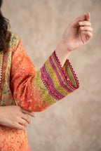 Gulnar - Coral Poly Lawn 3 Piece Printed Suit