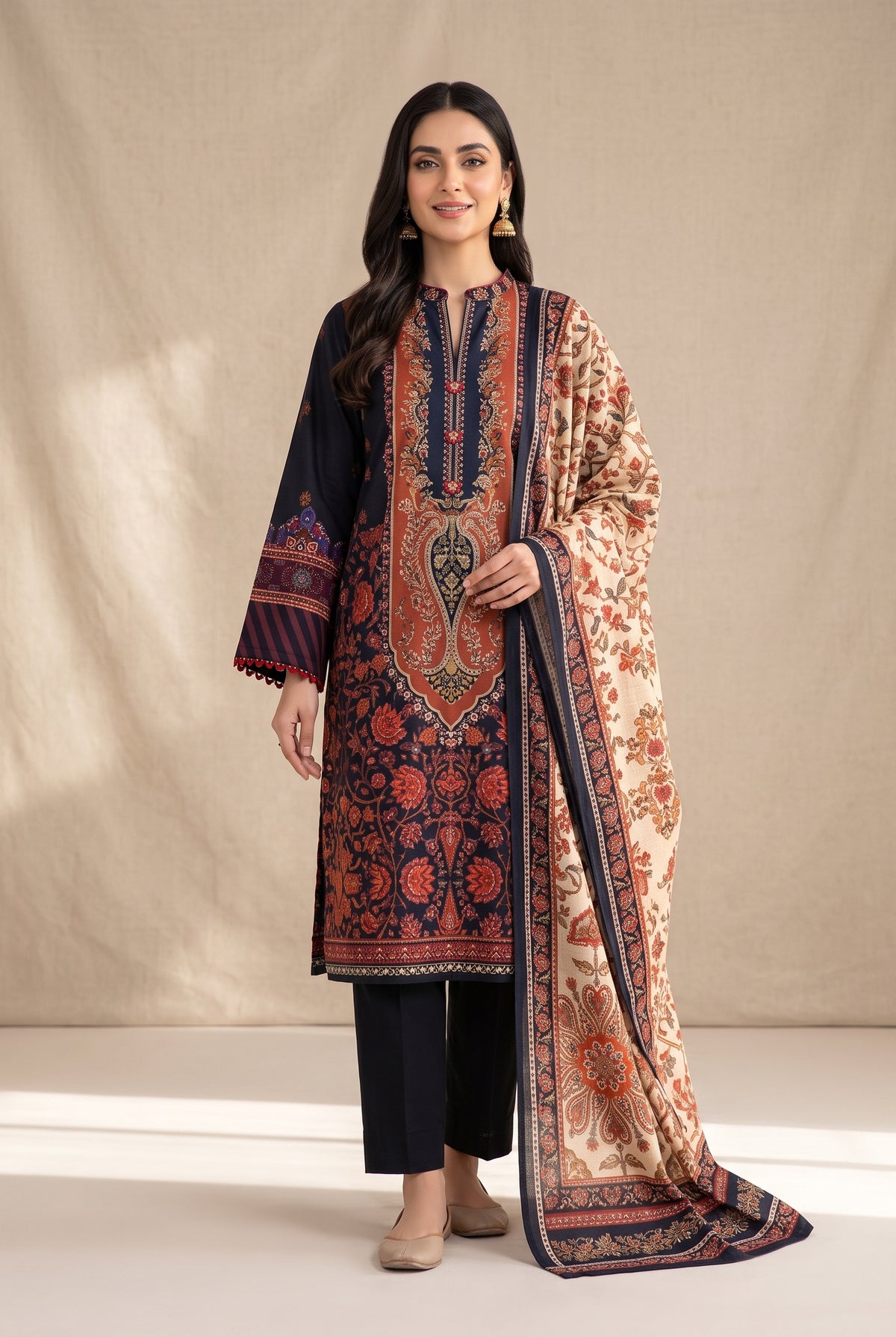 Kashmira - Navy Poly Lawn 3 Piece Printed Suit