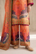 Gulnar - Coral Poly Lawn 3 Piece Printed Suit