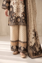Sandal - Beige Poly Lawn 3 Piece Printed Suit