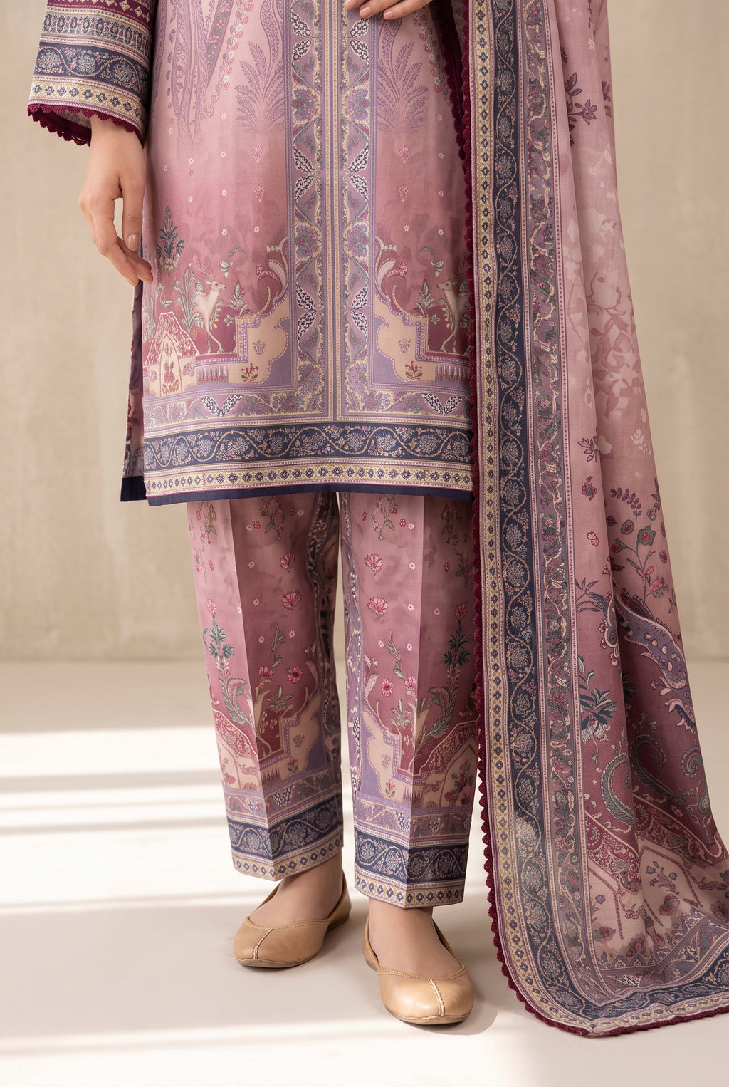 Banafsha - Lilac Pink Poly Lawn 3 Piece Printed Suit