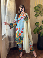 Firdous - Sky Blue Tulip Digital Printed Silk 3 Piece Suit