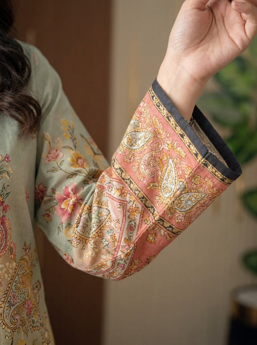 Pistachio - Sage Green Poly Lawn 3 Piece Printed Suit