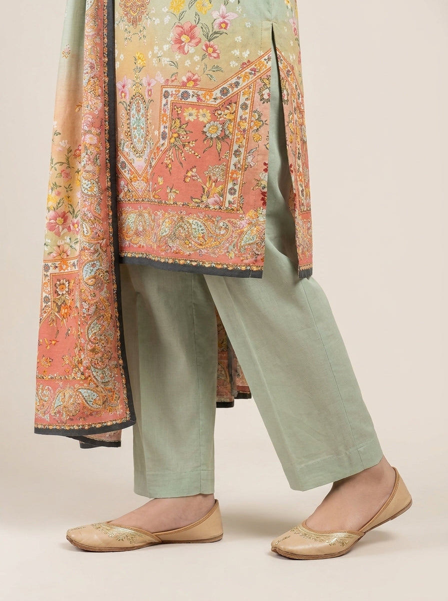 Pistachio - Sage Green Poly Lawn 3 Piece Printed Suit