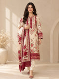 Gulfam - Cream Maroon Digital Printed Silk 3 Piece Suit