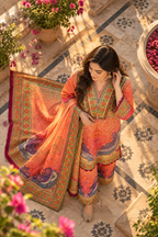 Gulnar - Coral Poly Lawn 3 Piece Printed Suit