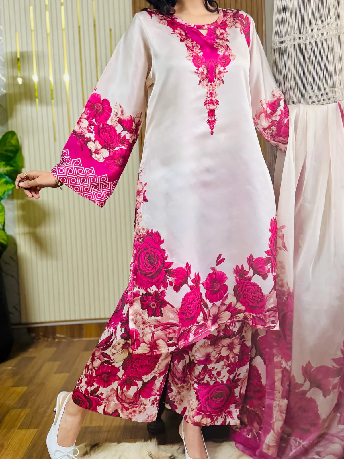 Atishi Phool (Design 2) digital printed silk 3-piece suit, image 2 of 5