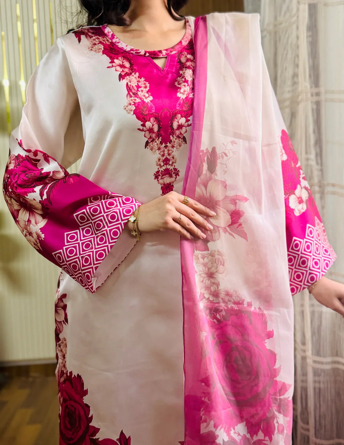 Atishi Phool (Design 2) digital printed silk 3-piece suit, image 3 of 5