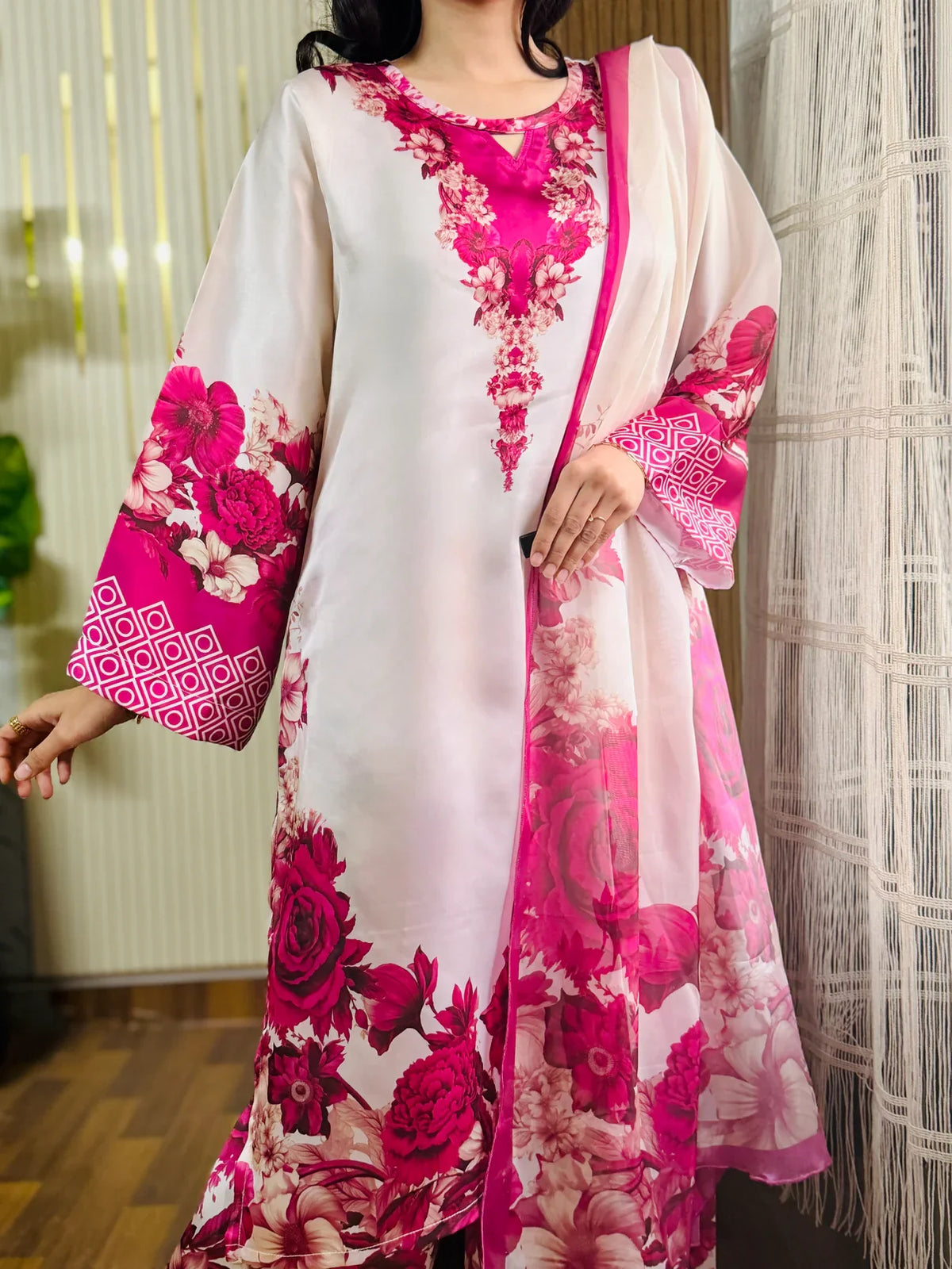 Atishi Phool (Design 2) digital printed silk 3-piece suit, image 4 of 5