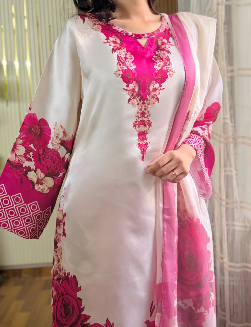 Atishi Phool (Design 2) digital printed silk 3-piece suit, image 5 of 5
