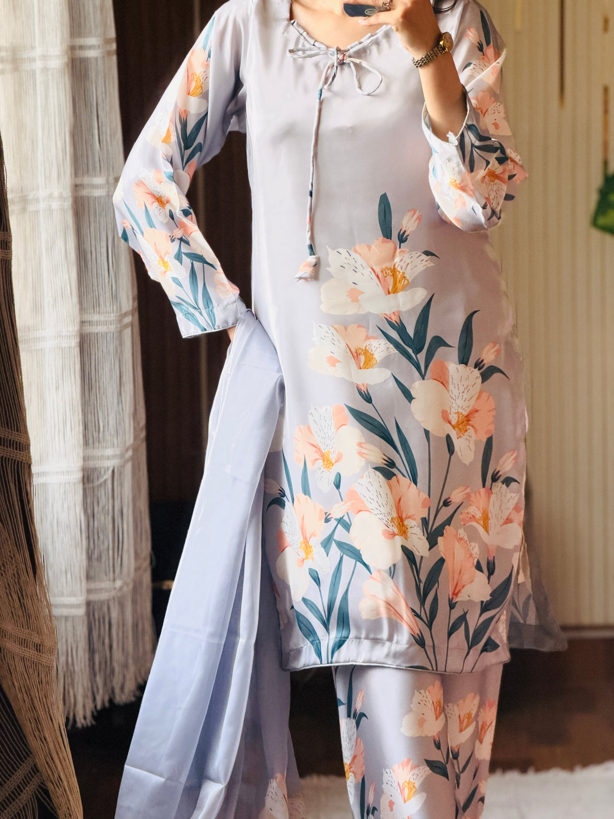 Aurelia digital printed silk 3-piece suit, image 2 of 2