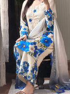 Azure Petals digital printed silk 3-piece suit, image 2 of 3