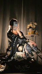 Black Emerald Bloom Co-ord Set digital printed silk 3-piece suit, image 11 of 11