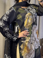 Black Emerald Bloom Co-ord Set digital printed silk 3-piece suit, image 3 of 11