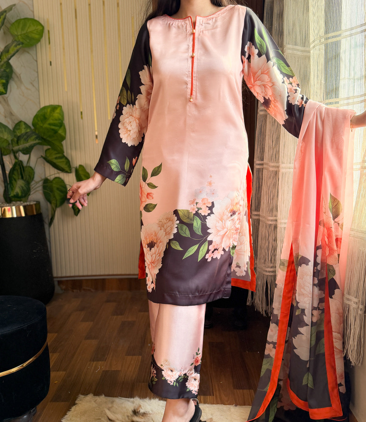 Black Roses digital printed silk 3-piece suit, image 2 of 4