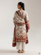 Gul-e-Rana Ivory Red 3 piece printed suit - back view