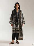 Shab-e-Noor Black Ivory 3 piece printed suit - full length front view
