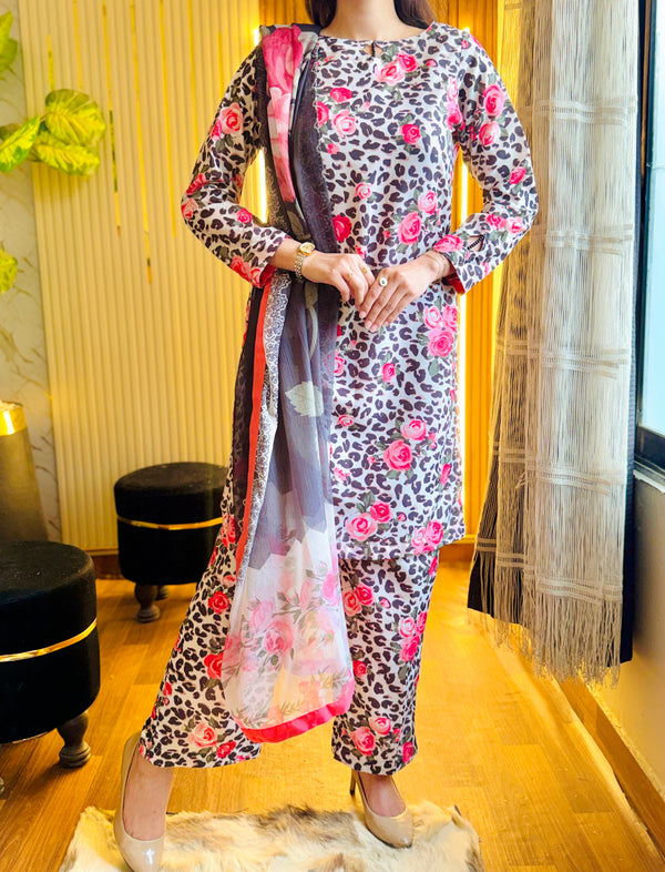 Digital Printed Swiss Lawn 3 Pcs - Cheetah (Design 2)