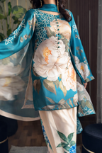 Emerald Bloom Co-ord Set digital printed silk 3-piece suit, image 5 of 5
