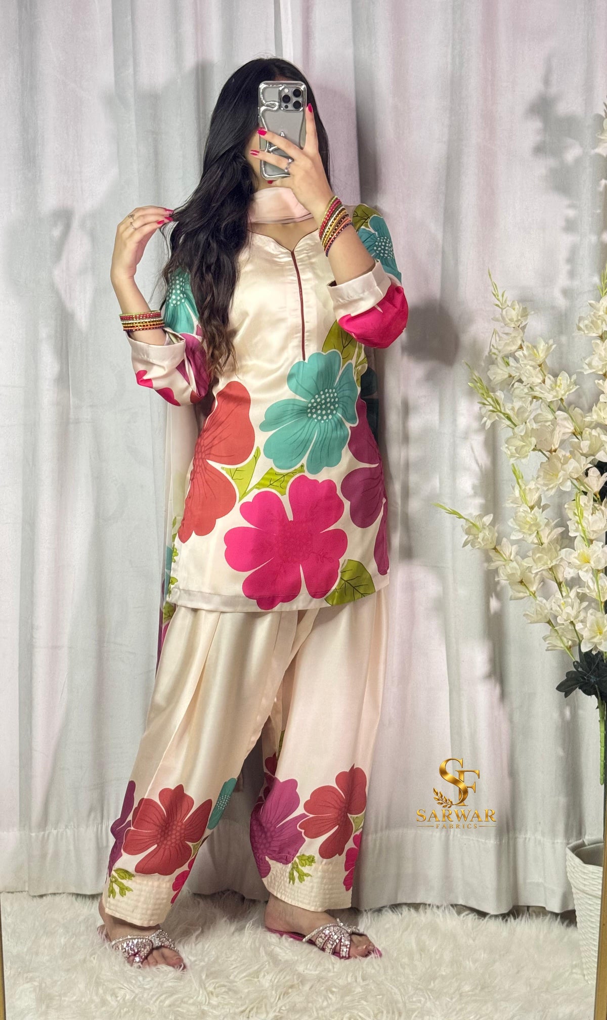 Floral Reverie digital printed silk 3-piece suit, image 2 of 5